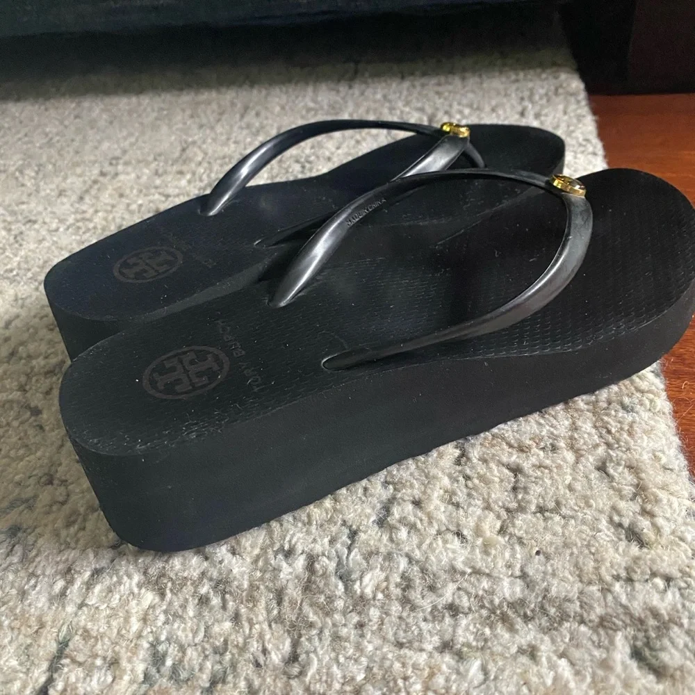 Tory Burch Black Flip Flop Sandals with Gold Logo